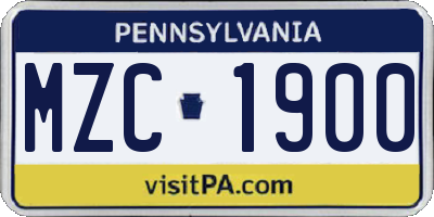 PA license plate MZC1900