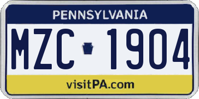 PA license plate MZC1904