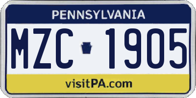 PA license plate MZC1905