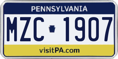 PA license plate MZC1907