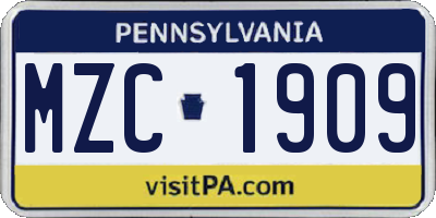 PA license plate MZC1909