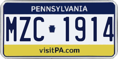 PA license plate MZC1914