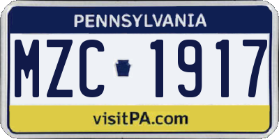 PA license plate MZC1917