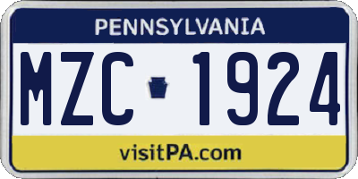 PA license plate MZC1924