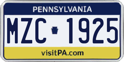 PA license plate MZC1925