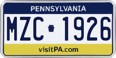 PA license plate MZC1926