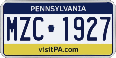 PA license plate MZC1927