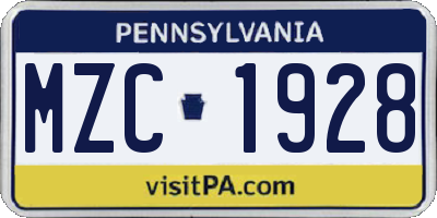 PA license plate MZC1928