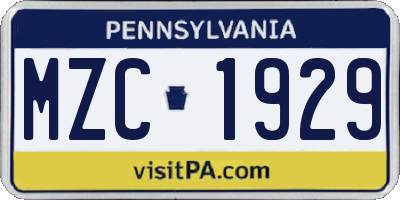 PA license plate MZC1929