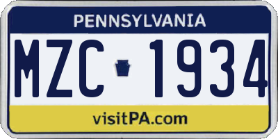 PA license plate MZC1934