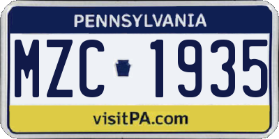 PA license plate MZC1935