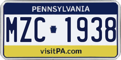 PA license plate MZC1938
