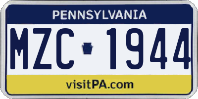 PA license plate MZC1944
