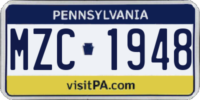 PA license plate MZC1948