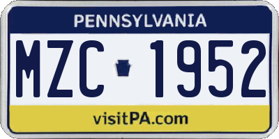 PA license plate MZC1952