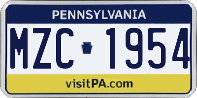 PA license plate MZC1954