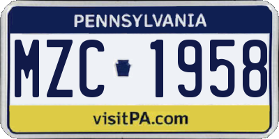 PA license plate MZC1958
