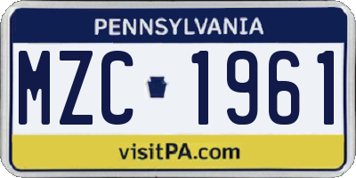 PA license plate MZC1961