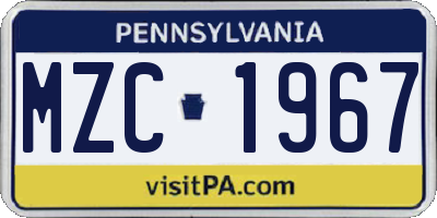 PA license plate MZC1967