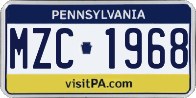 PA license plate MZC1968