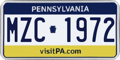 PA license plate MZC1972