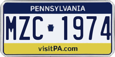 PA license plate MZC1974