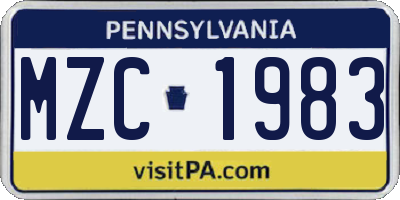PA license plate MZC1983