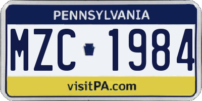 PA license plate MZC1984