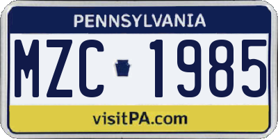 PA license plate MZC1985