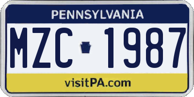 PA license plate MZC1987
