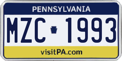 PA license plate MZC1993
