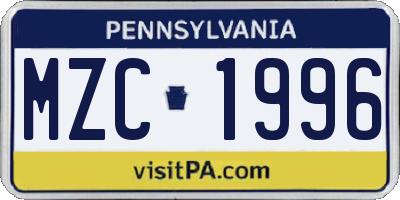 PA license plate MZC1996