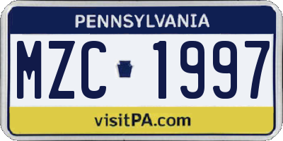 PA license plate MZC1997