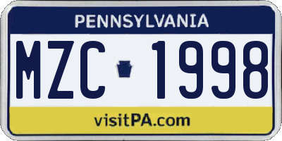 PA license plate MZC1998