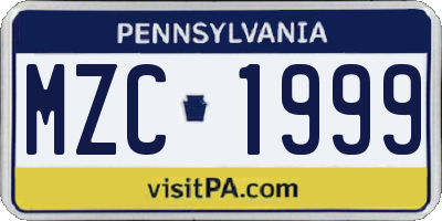 PA license plate MZC1999