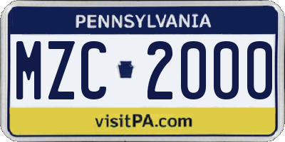 PA license plate MZC2000