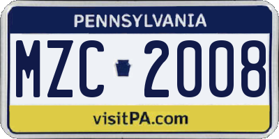 PA license plate MZC2008