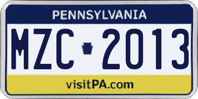 PA license plate MZC2013