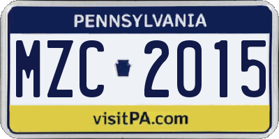 PA license plate MZC2015