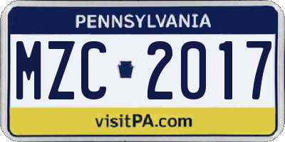 PA license plate MZC2017