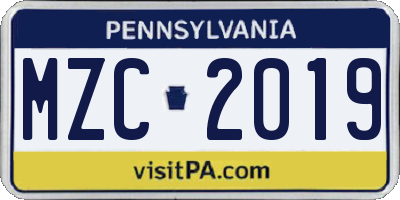 PA license plate MZC2019