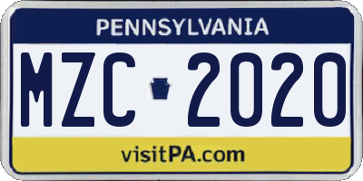 PA license plate MZC2020