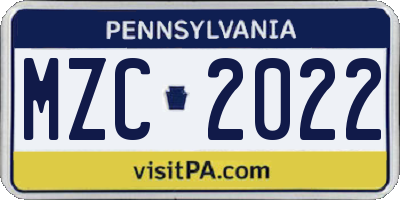PA license plate MZC2022