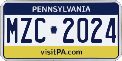 PA license plate MZC2024