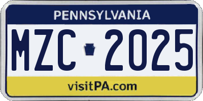 PA license plate MZC2025