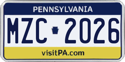 PA license plate MZC2026