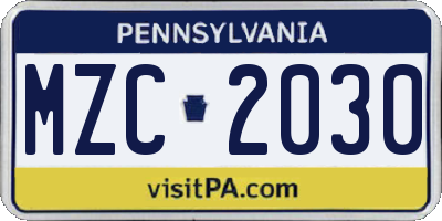 PA license plate MZC2030