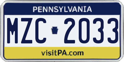 PA license plate MZC2033