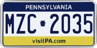 PA license plate MZC2035