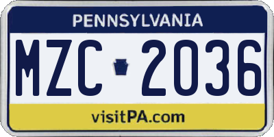 PA license plate MZC2036
